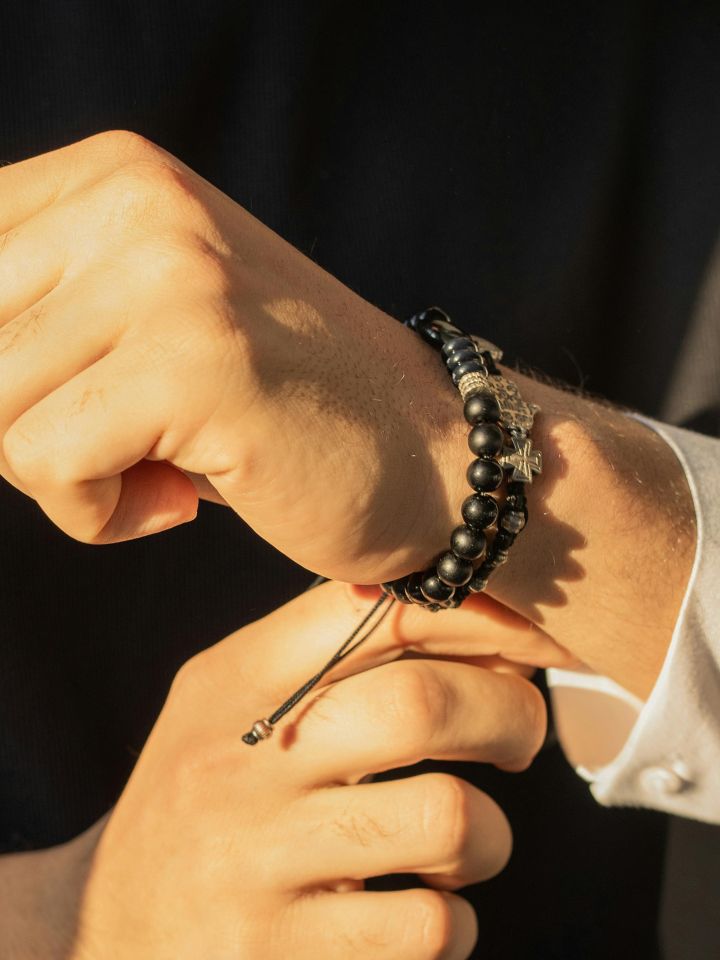 Double-Strand Black Beaded Bracelet