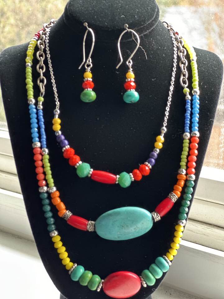 Vibrant Multi-Strand Necklace and Earrings Set