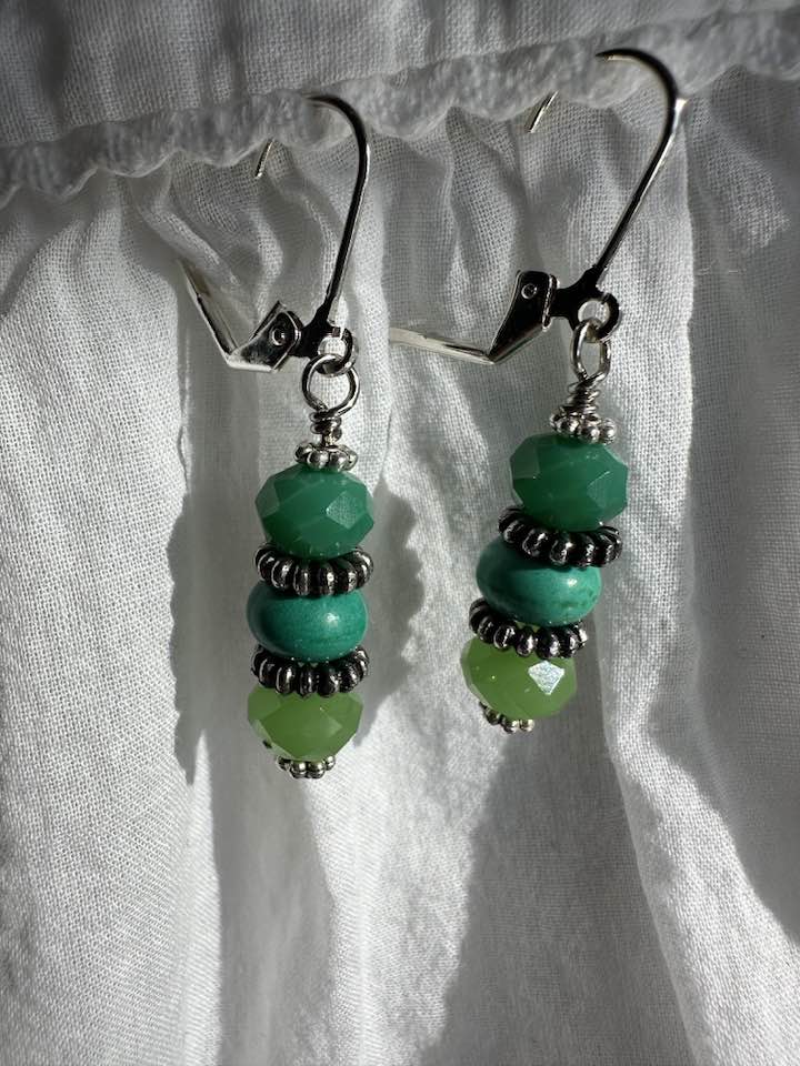 Dangling Earrings with Green Beads