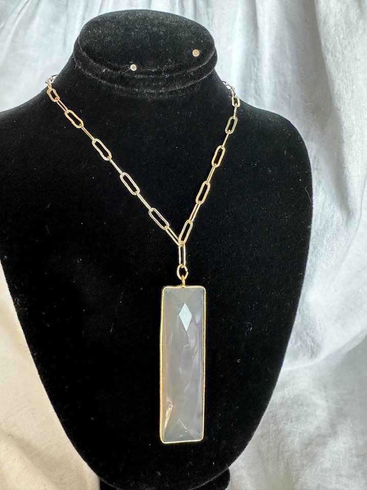 Gold Chain with White Stone Pendant