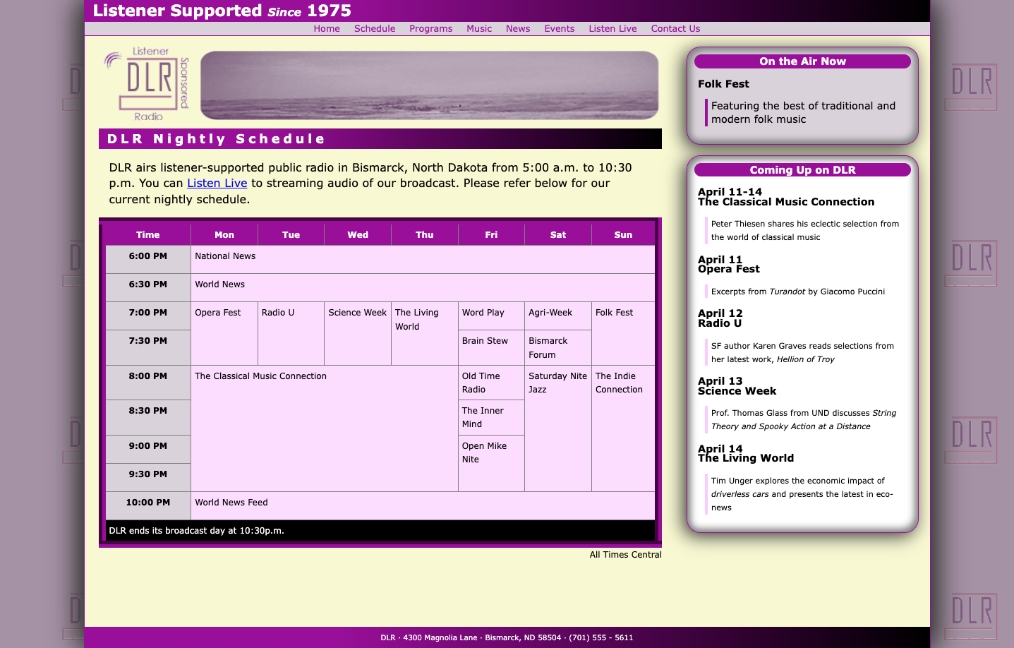 DLR Nightly Schedule page