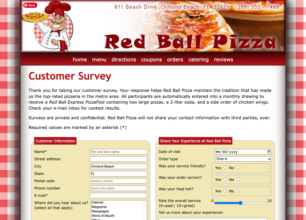 Red Ball Pizza page