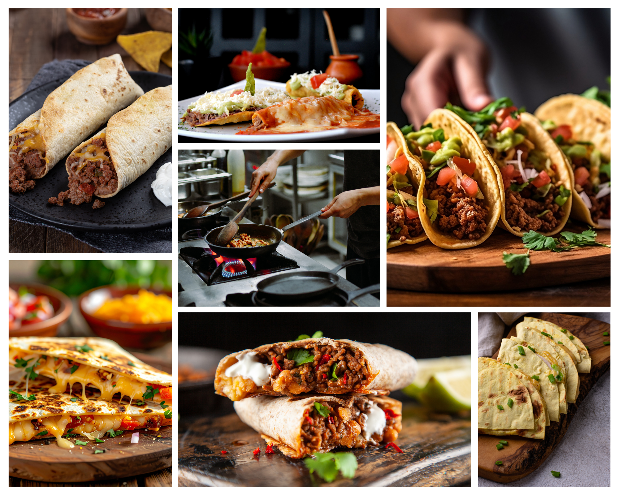 Mexican Cuisine, burritos, tacos, enchiladas, quesadillas