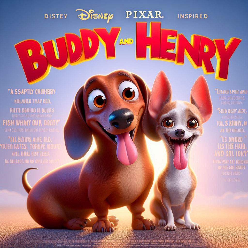 a poster of a dachshund named Buddy and a chiweenie named Henry