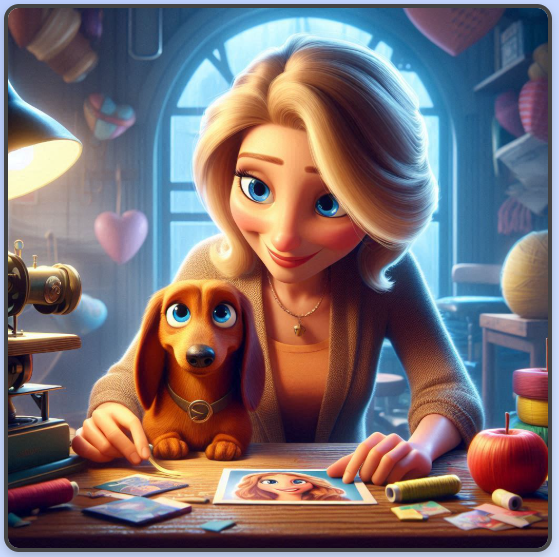 Click the picture of four posters that have a Disney-Pixar vibe about my dogs, my dachshund and me crafting, my daughters' elf on the shelf elves, and all about dachshunds.