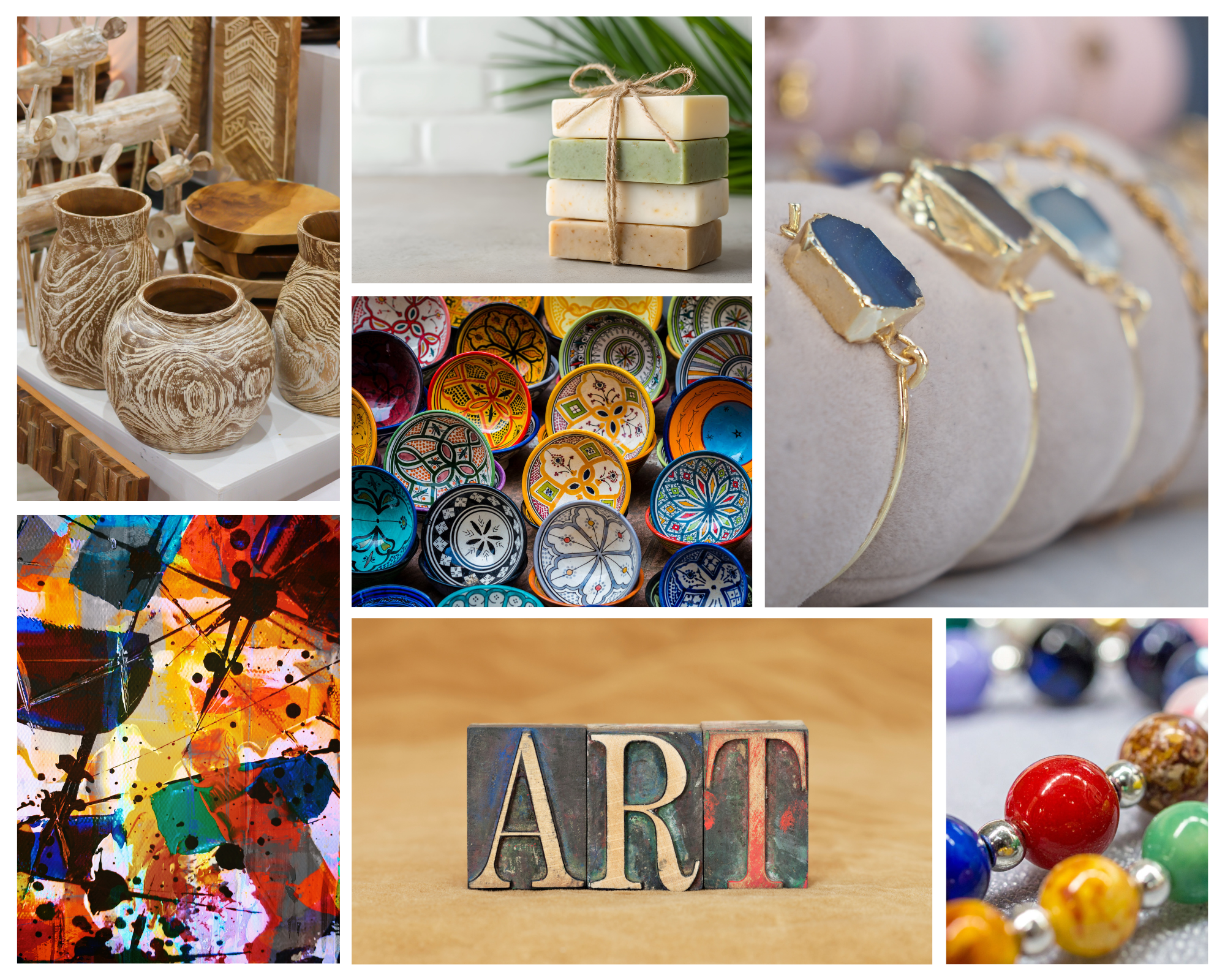 handmade pottery, artwork, homemade soaps, handmade dinnerware, handmade jewelry