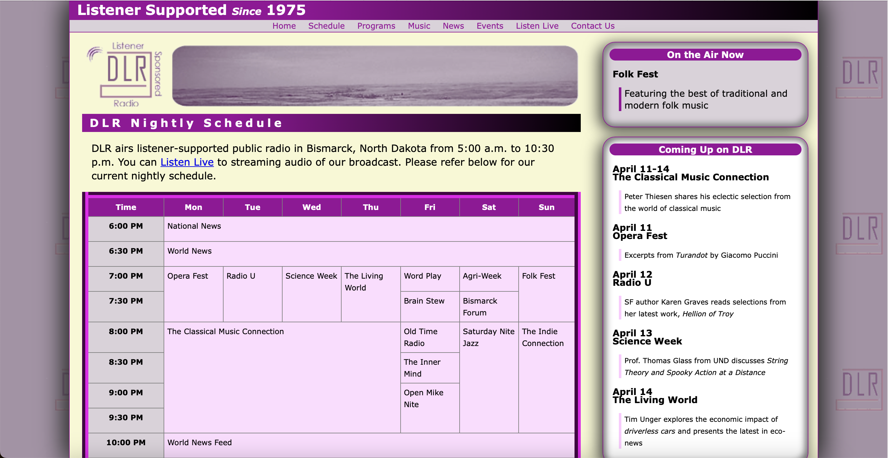 DLR Evenings Schedule